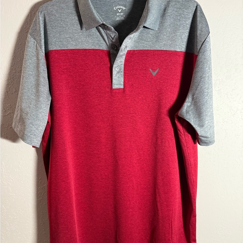 Mens L Red And Gray Callaway OptiDri Sporty Lightweight Athletic Breathable Polo
